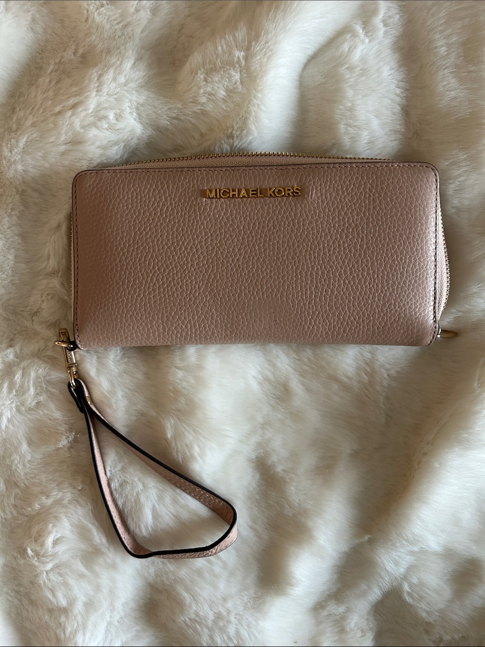 MICHAEL KORS Pink Pebbled Leather Zip Wristlet Wallet